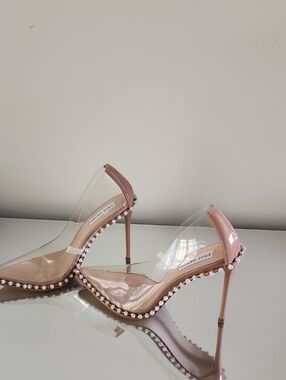 ♡♥︎♡ Steve Madden Classic Nude Clear PVC Crystal-Trim Stiletto Heels Size 8.5